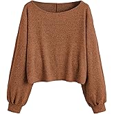 SweatyRocks Women's Casual Crewneck Raglan Long Sleeve Ribbed Knit Crop Top Cropped Sweater