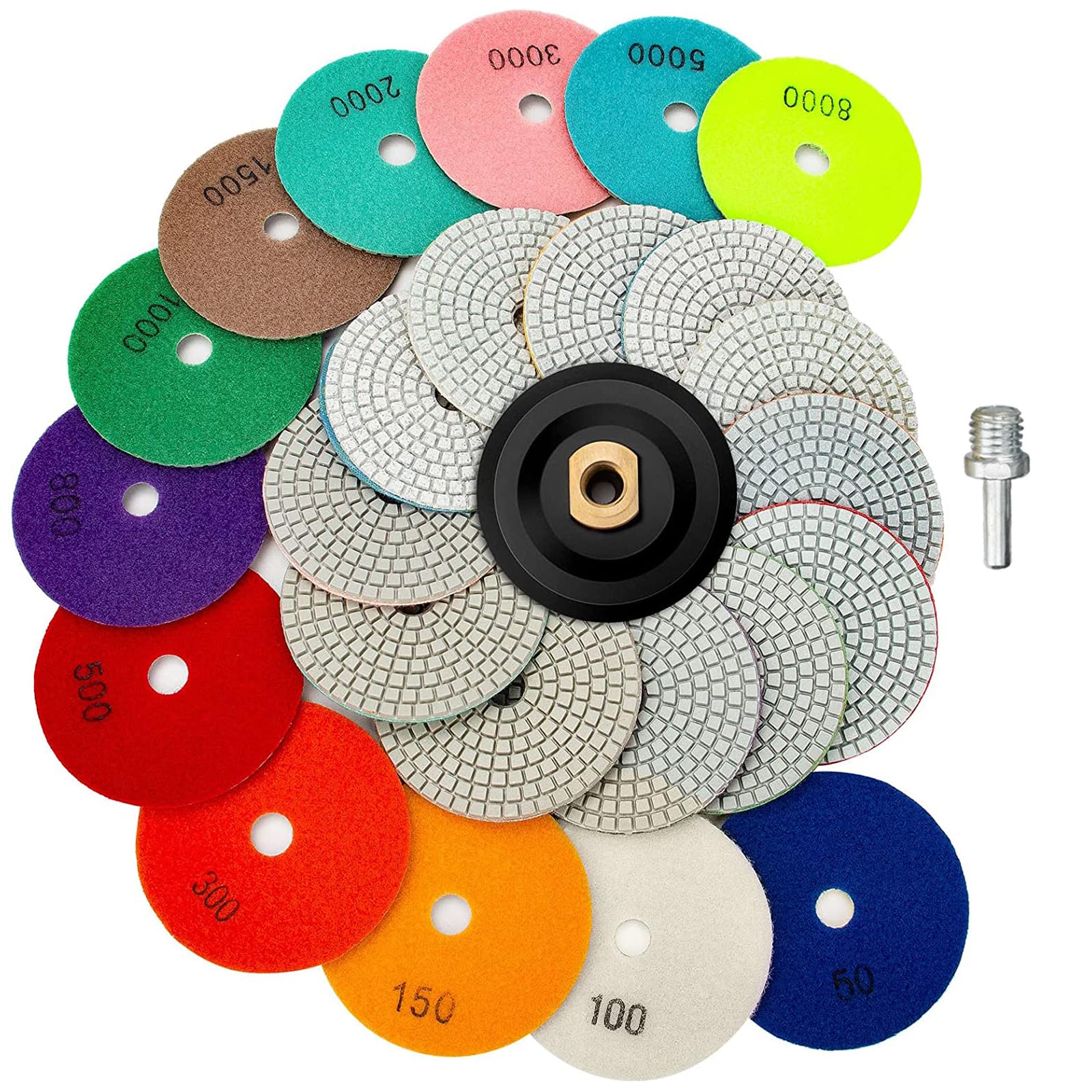 Photo 1 of 13 Packs 4 Inch Diamond Polishing Pads with 5/8’’-11 Backer Pad 12PCS Wet/Dry Polish Pad Kit for Drill Grinder Polisher 50-8000 Grit Pads for Granite Marble Concrete Stone Countertop Quartz Polishing