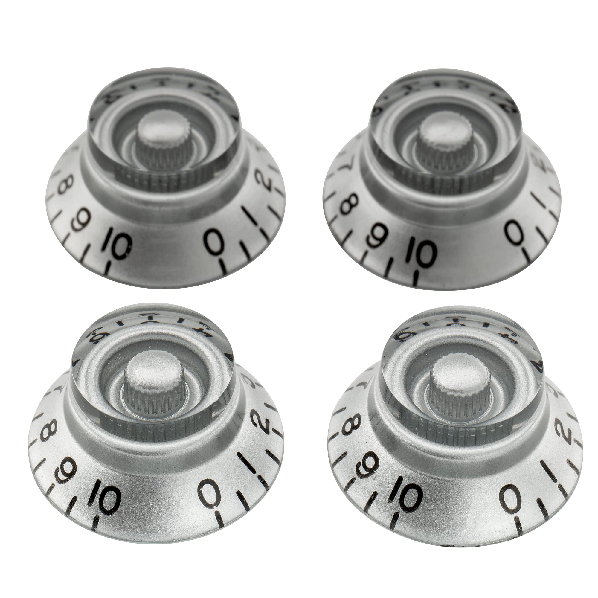 Musiclily Pro Imperial Inch Size Guitar Bell Top Hat Knobs Compatible with USA Made Les Paul Style, Silver (Set of 4)