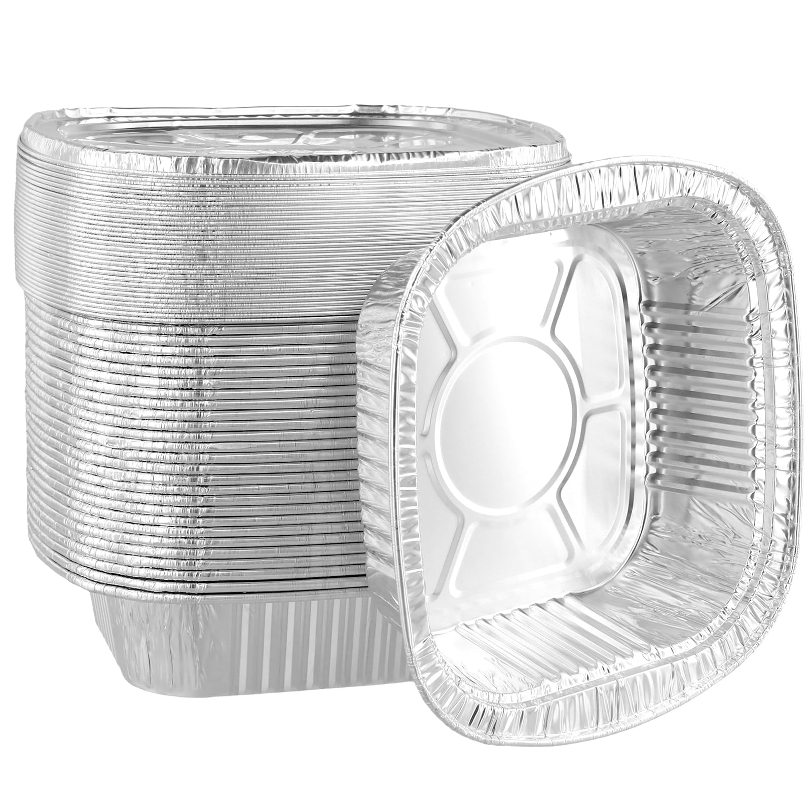 SEUNMUK 30 PCS Aluminium Foil Trays, Square, Silver, 190x180x55mm, with Lids, for Kitchen, Camping, Restaurants