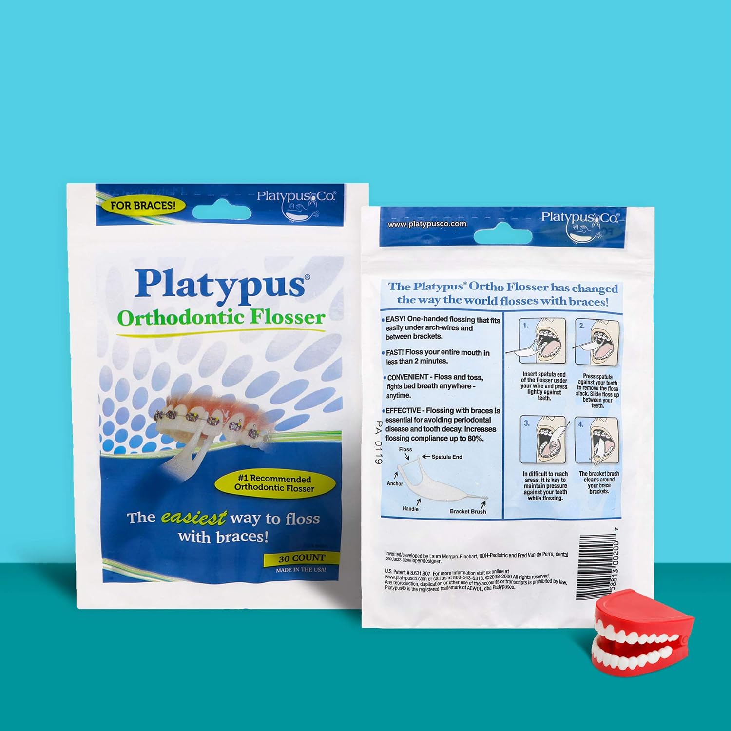 Platypus Orthodontic Flossers- Dental Floss Picks for Braces, Fits Under Arch Wire, Will Not Damage Braces, Increase Flossing Compliance, Floss Teeth in Less Than Two Minutes - 30 Count Bag (Pack of 1) : Personal Orthodontic Supplies : Beauty