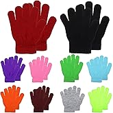 Grevosea 10 Pairs Kids Winter Gloves Full Fingers Knit Stretchy Warm Gloves Black Glove Bulk for Boys Girls 5.5" 3-10 Years