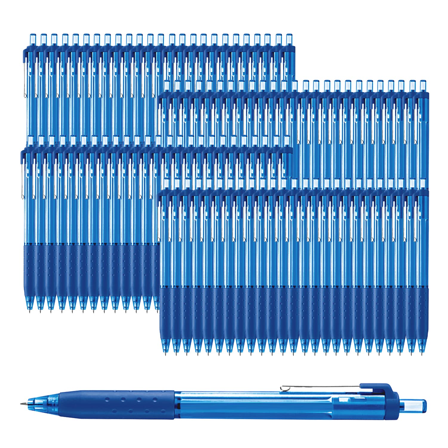Glamza Ballpoint Pens 0.7mm Blue Ink Retractable Writing Pens Multipack Bulk x100 (Model IJ300)