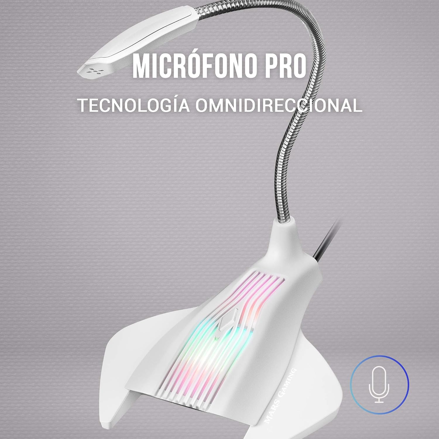 Mars Gaming MMICW, RGB USB Gaming Microphone, Plug & Play, Mute, Flexible, White, GRANDE - Image 3