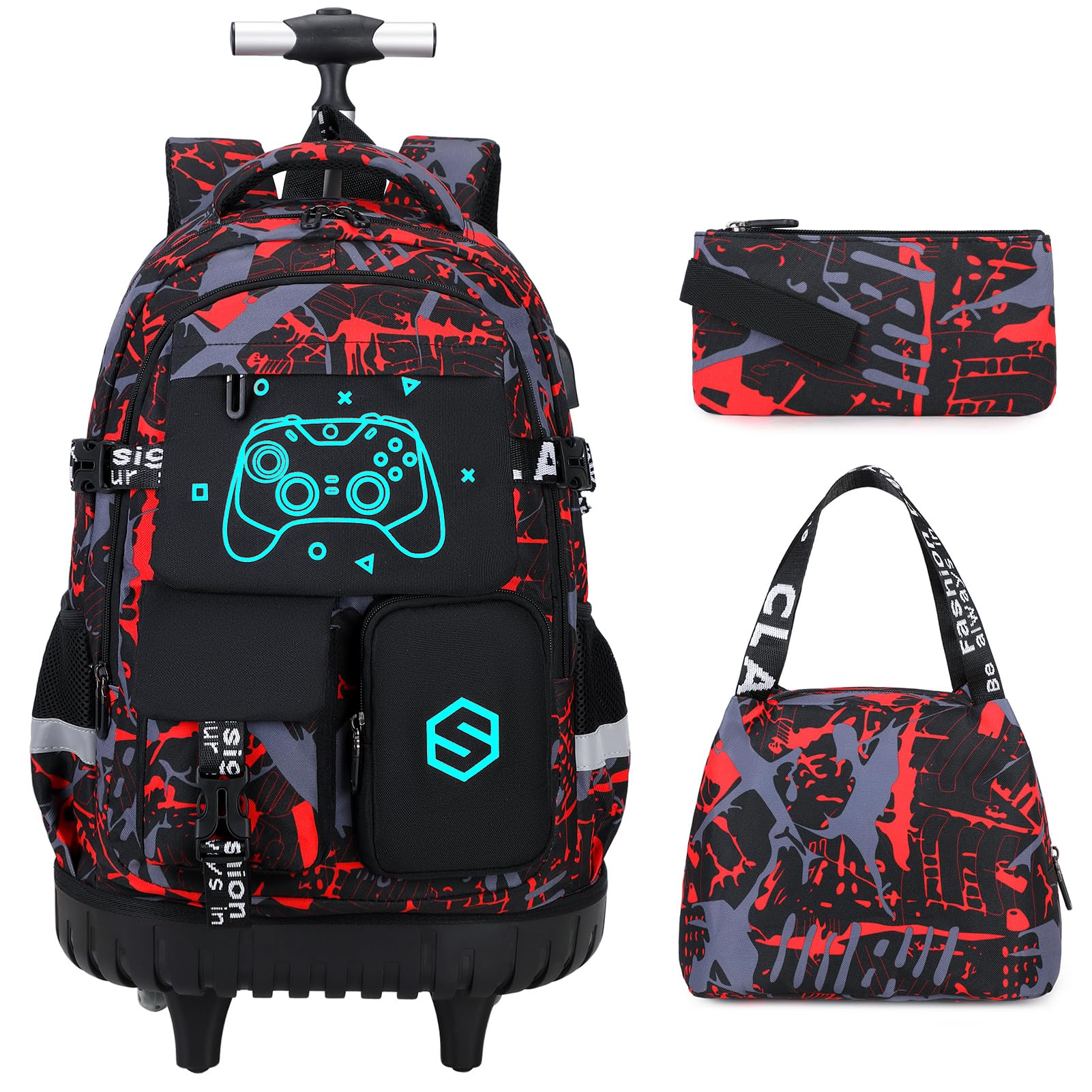 Photo 1 of *************MISSING THE 2 SMALL BAGS*****************
Scothen Rolling Backpack for Boys, Cool Luminous Gamer Roller School Backpacks for Boys with Lunch Bag and Pencil Pouch, Kids Backpack Bookbag with Wheels for Kindergarten Elementary Middle School