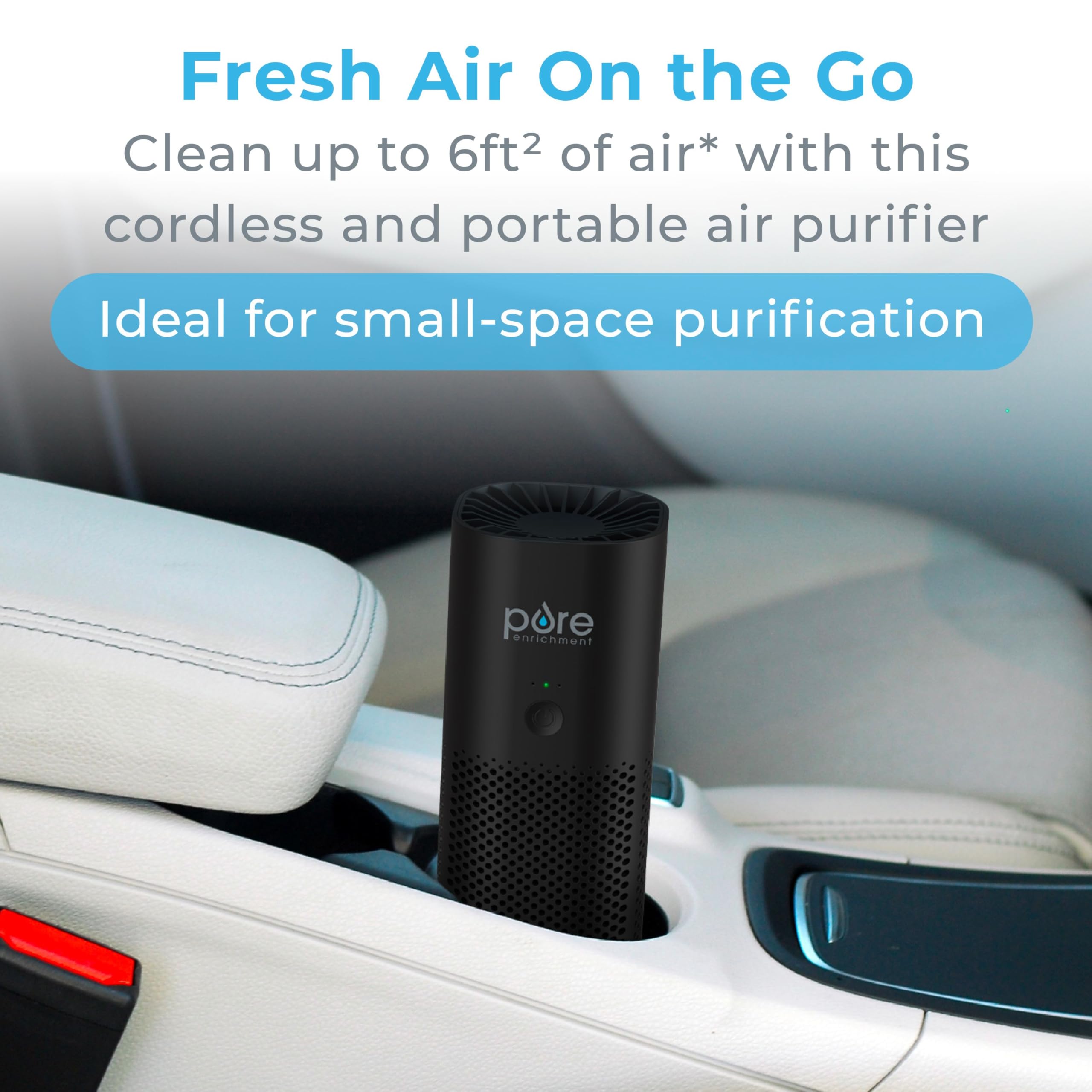Pure Enrichment PureZone Mini Portable Air Purifier - Cordless True HEPA Filter Cleans Air & Eliminates 99.97% of Dust, Odors, & Allergens Close to You - Cars, School, & Office (Black)
