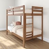 Grain &amp; Grove Bear Twin Over Twin Bunk Bed, Oak Embossed Pecan | Color-Matched Hardware, Metal Support Bar, Engineered Wood, Flexible Design, Easy Assembly, Guardrails