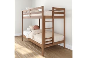 Grain & Grove Bear Twin Over Twin Bunk Bed, Sturdy Bunk Bed Frame for Kids, Plywood Bunk with Ladder, Guardrail, and Slats, No Box Spring Required, Oak Embossed Pecan