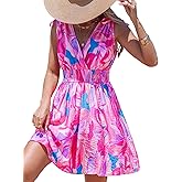 CUPSHE Women's Summer Beach Mini Dress V Neck Short Sleeve Paisley Printed Smocked Waist Short Dress