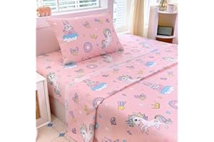 Homilay Twin Sheets Set Kids - 3 Piece Pink Unicorn Sheets for Boys, Girls, Teens, Toddler, Easy Fit Deep Pockets, Breathable, Wrinkle-Free, Cozy Soft Cartoon Print Cute Bed Sheets