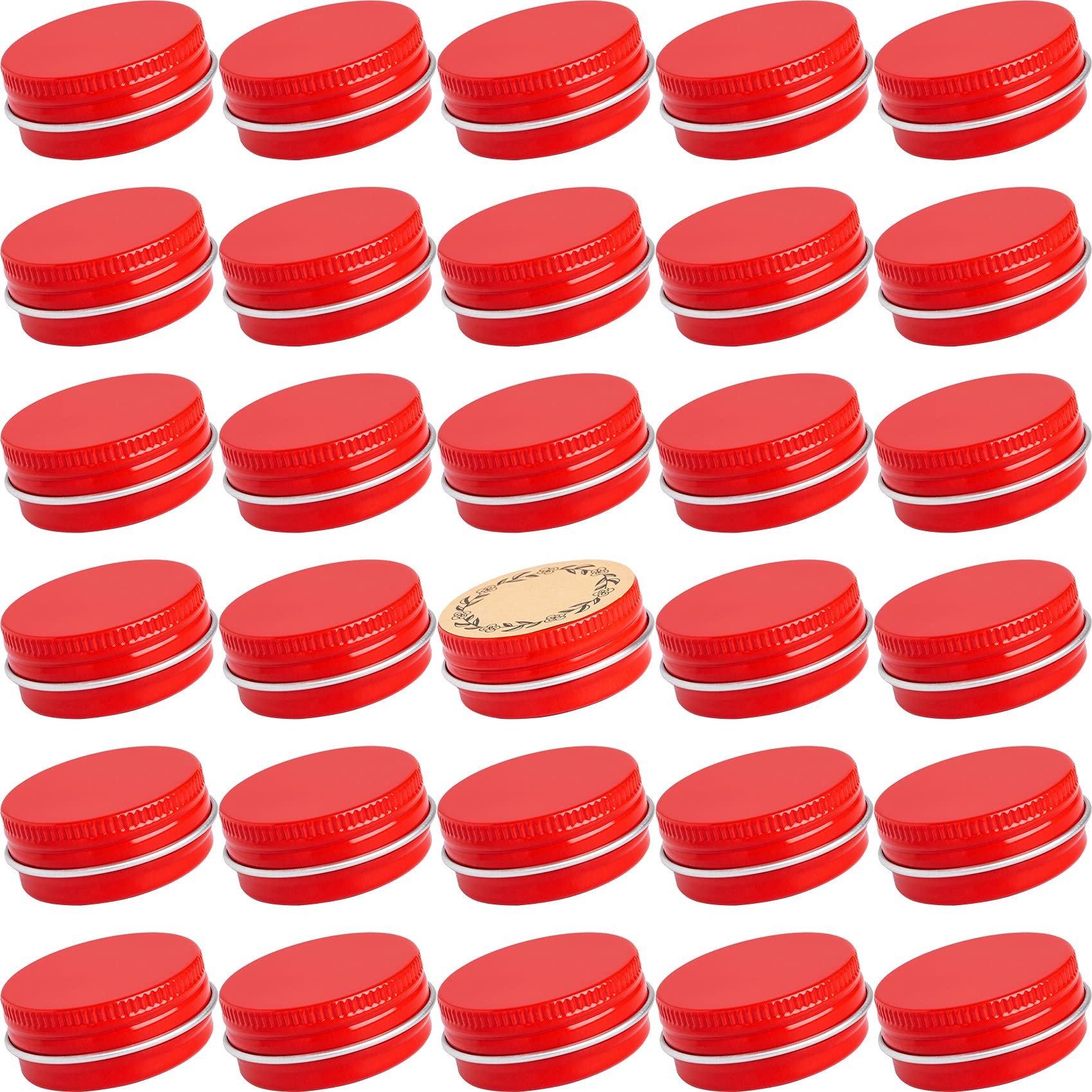 Photo 1 of 0.5 oz Screw Top Aluminum Tin Jar with Screw Lid and Blank Labels (Red - Pack of 32)
