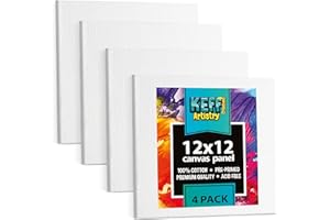 KEFF Canvas Boards for Painting - 12x12 4-Pack Bulk Canvas Panels, 100% Cotton Triple Primed Large Canvases for Art Painting Supplies, Acrylic, Oil, Watercolor & Tempera