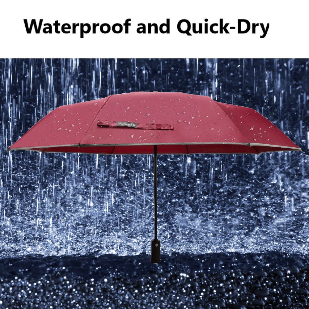 Monstleo LED Flashlight Umbrella, Compact Travel Umbrella,Fully-Automatic Folding Umbrella with Rotating Led Lighting Handle (Wine Red)
