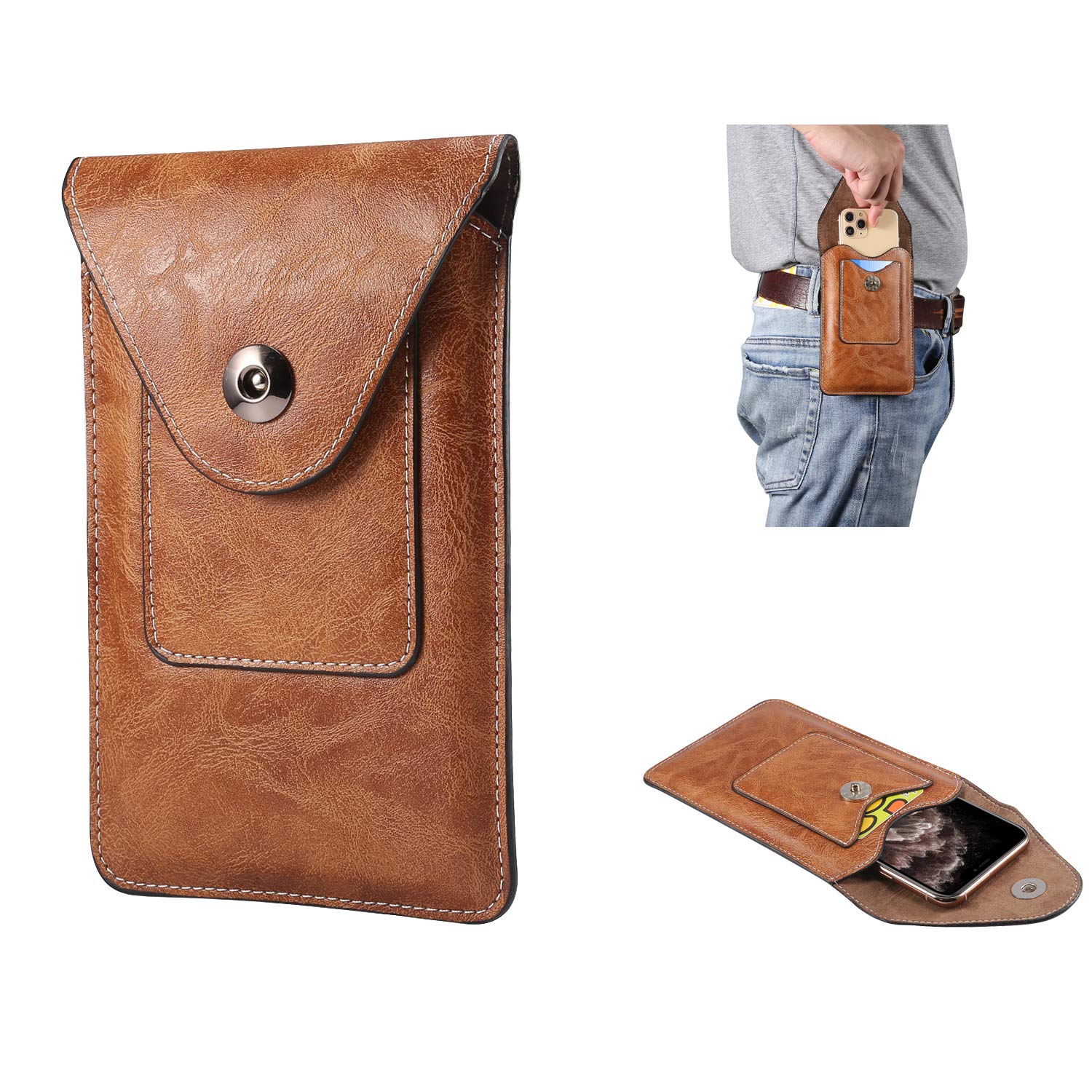 Leather Cellphone Holster Case with Belt Clip Pouch Case for Samsung S20 FE,s20+,A71 5G,Note20,M21 Vertical Men Belt Holster Pouch Belt Loop Phone Holder for iPhone11 Pro Max/XS Max/6s Plus