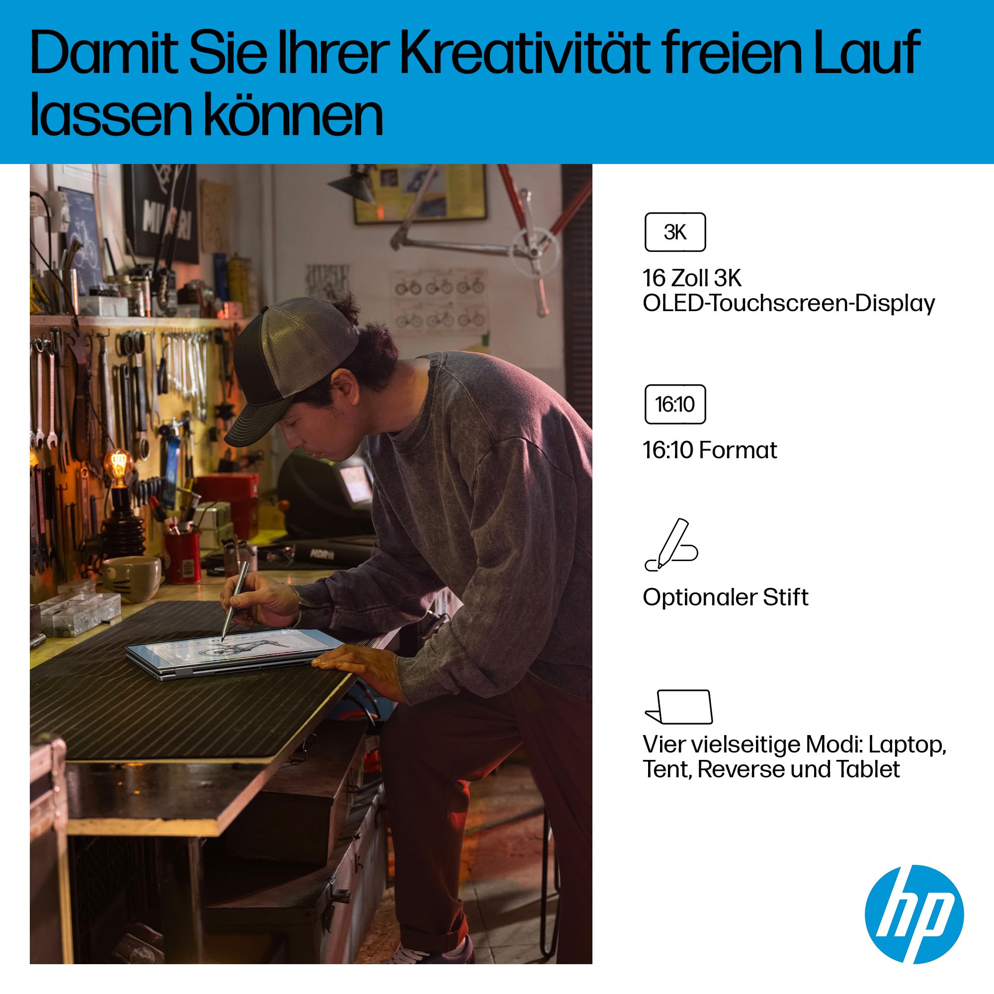 HP OmniBook X Flip 2in1 Next Gen AI Laptop | AMD Ryzen AI 5 340 (6C) | dedizierte NPU für KI | 50 NPU Tops | Copilot+ PC | 16" WUXGA 1920x1200 Touchscreen | 16GB | 512GB SSD | Win11 | QWERTZ | Silber 7