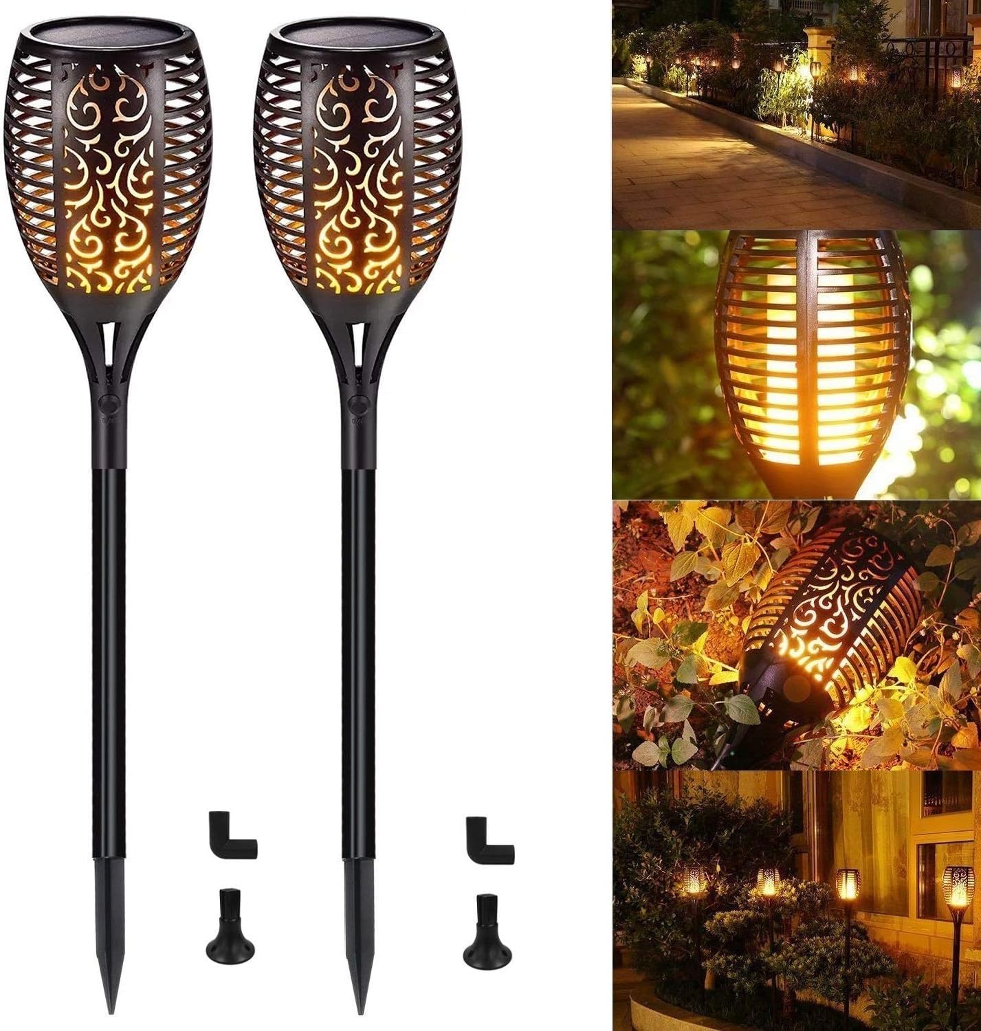Solar Torch Lights with Flickering Flames Pack of 2 Waterproof Solar Lights Outdoor Landscape Decoration Lighting 96 LED Dusk to Dawn Auto On/Off Security Torch Lights for Path Garden Pathway Patio