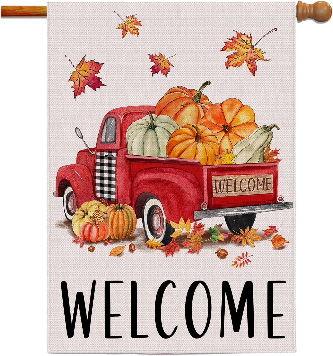 Flags - Pinata Fall House Flag 28x40 Inch, Fall Leaves Pumpkin Flags Double Sided, Decorative Banners Buffalo Check Truck Outdoor Decorations Seasonal Yard Decor