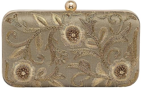 Tooba Womens 3 resham flower Box Clutch