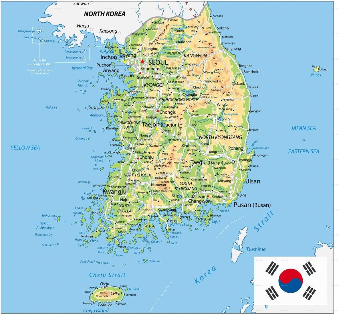 Wall Art Impressions Laminated 25x24 Poster: South Korea Physical Map by Cartarium GraphicRiver