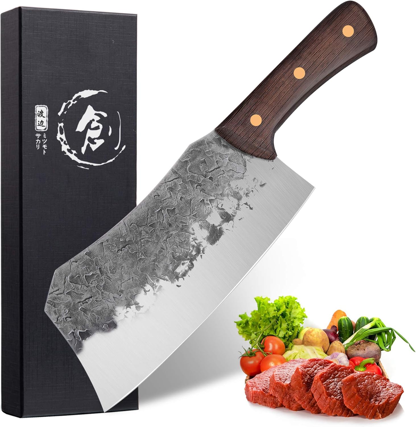 Professional Cleaver Knife 7.3 Inch Handmade Meat Cleaver High Carbon Steel Full Tang Chef Knife