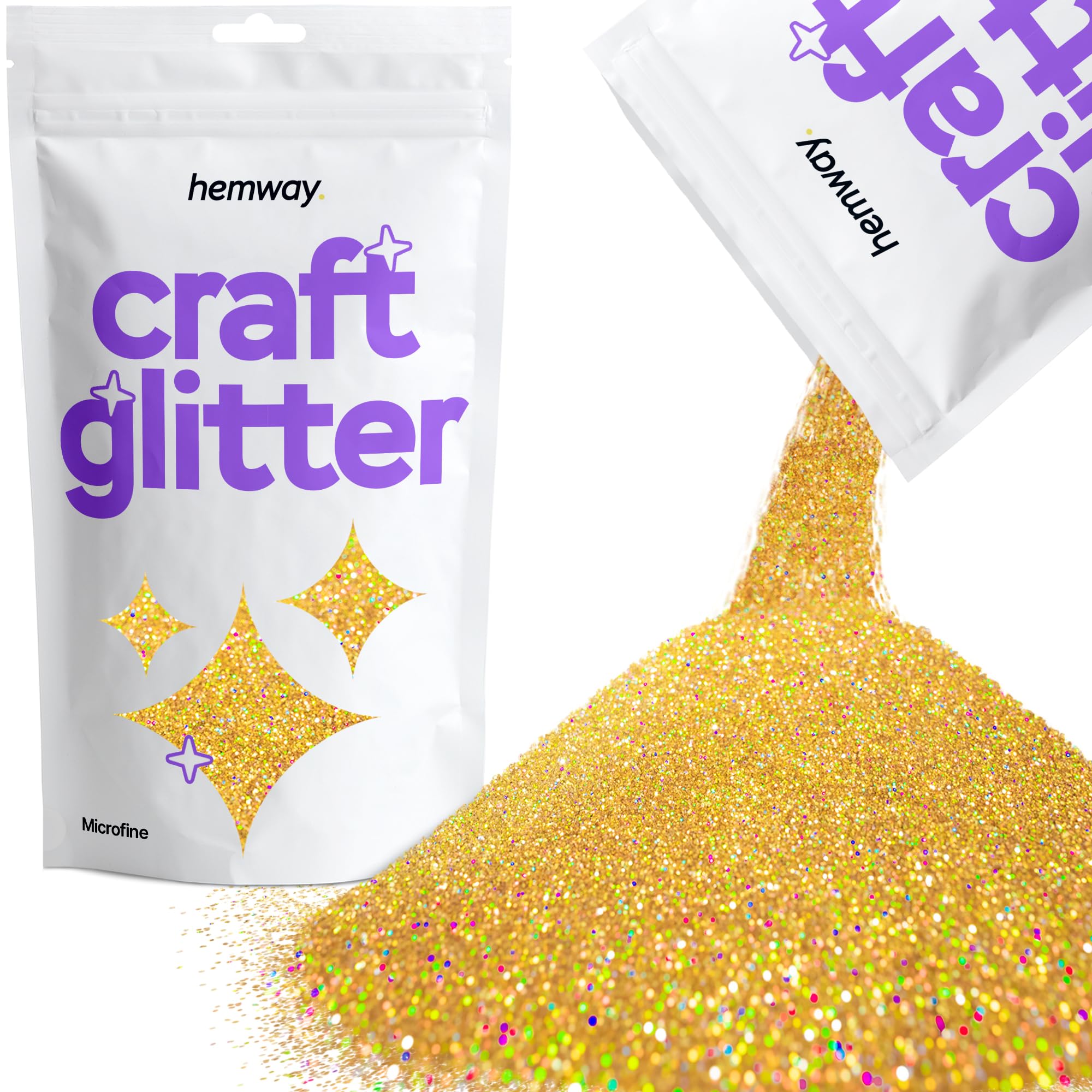 Hemway Craft Glitter Gold Holographic 100g Microfine Glitter for Crafts, Resin, Cosmetic, Nail, Face, Body, Festival, Tumblers, Art, Candle, Crafting