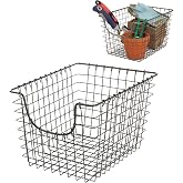 Spectrum Small Wire Scoop Storage Basket Industrial Gray Metal Wire Basket Storage Organizer for Kitchen Pantry Cabinet Bathroom Organization, Farmhouse Style Open Front Wire Storage Bin for Pantry
