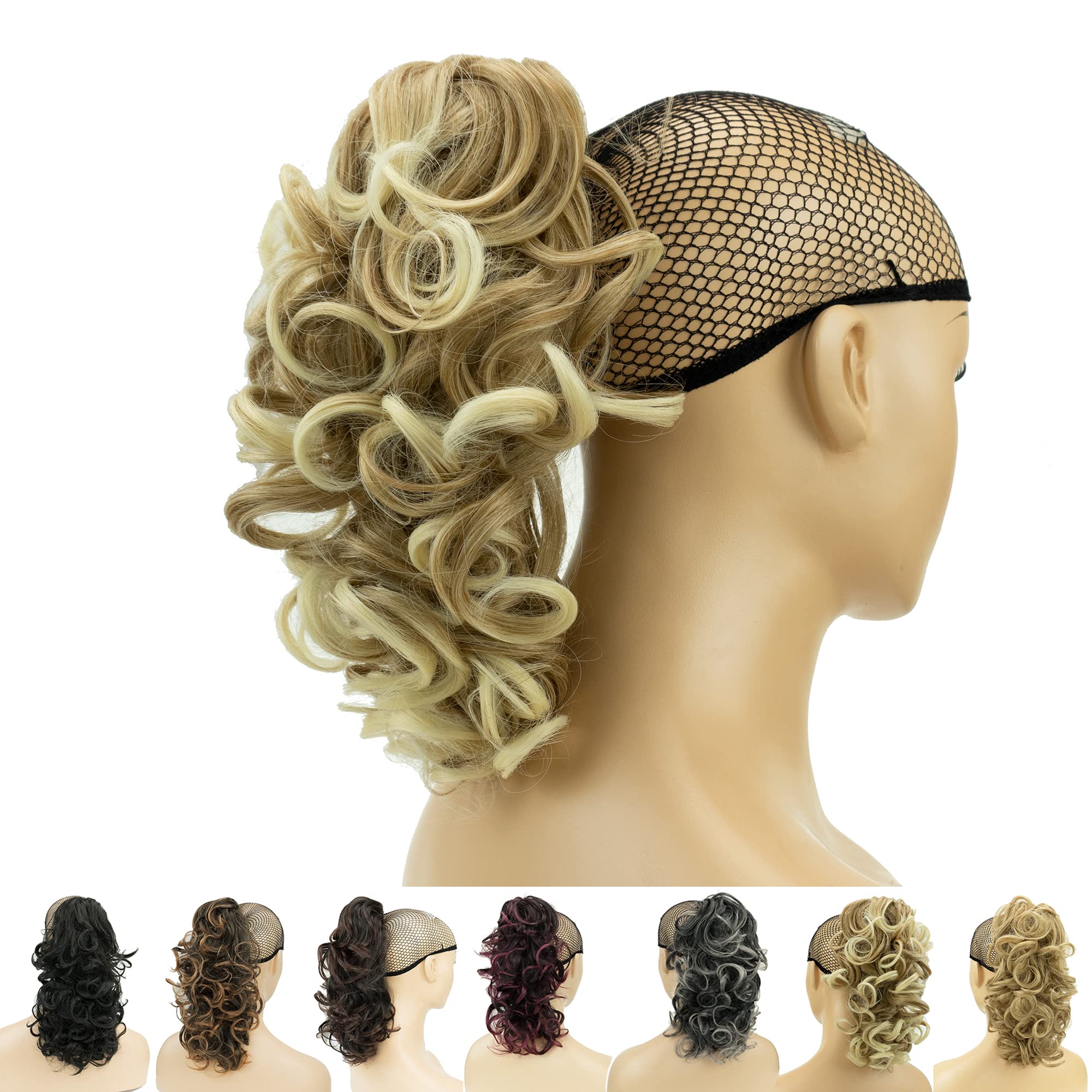IMISSU Messy Curly Hair Short Claw Ponytail Hair Extensions Pony Tail Clip in Hairpieces (Honey Dirty Blonde)