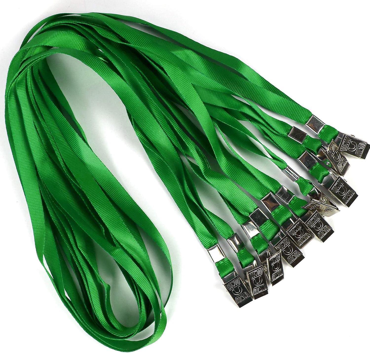 Bird Fiy Black Lanyards 100 Pack 34" Premium Lanyard Bulldog Clips Bulk Nylon Flat Lanyard with Badge Clip, Green, 100 Pack