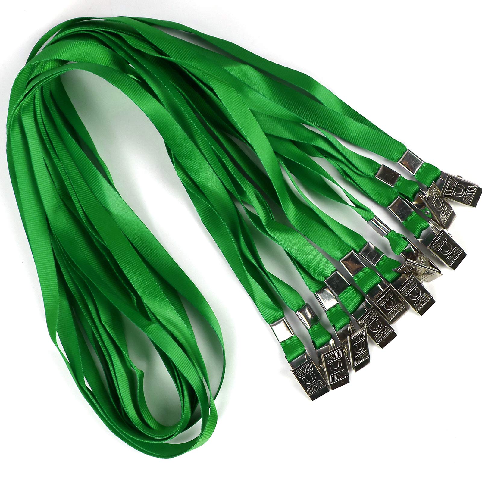 Bird Fiy Black Lanyards 100 Pack 34" Premium Lanyard Bulldog Clips Bulk Nylon Flat Lanyard with Badge Clip, Green, 100 Pack