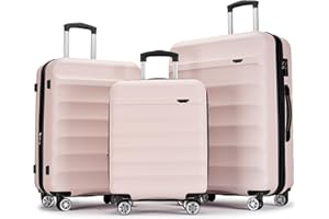 GinzaTravel 3-piece expandable luggage sets with Spinner Wheels， ABS hardshell Suitcase with TSA Lock，Large Luggage for Family Travel & carry on 20/24/28，White & Brown color