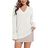 BERESIA Women's V Neck Oversized Sweaters for Women Off Shoulder Loose Knit Jumper Pullover Tops