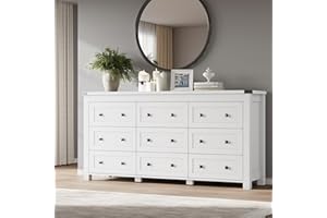 BORNOON 9-Drawer Dresser, Modern Wooden Storage Chest of Drawers, Dresser TV Stand, Wood Drawer Organizer with Metal Handles for Bedroom, Living Room, Hallway