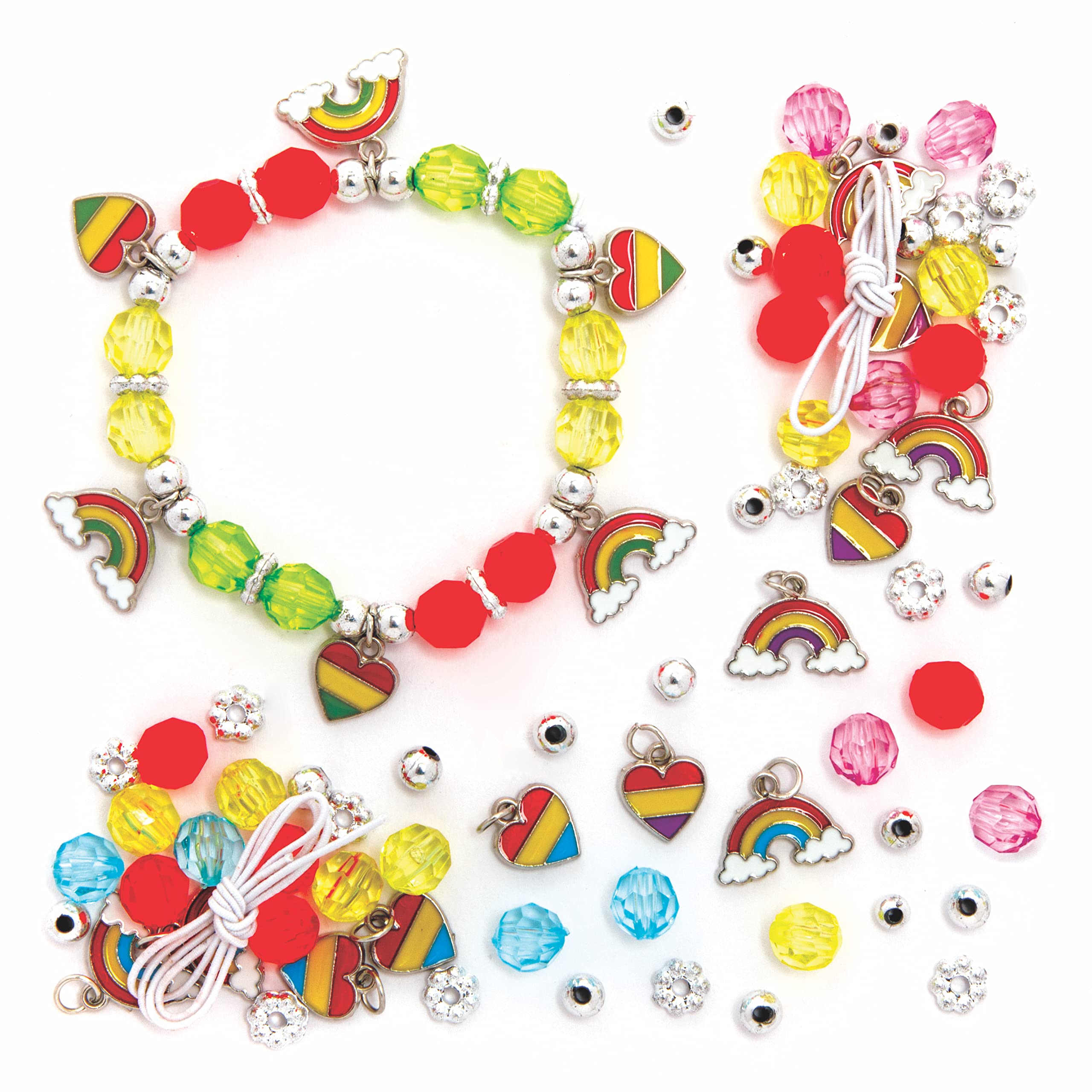 Baker Ross FE111 Rainbow Charm Bracelet Kits - Pack of 3, Perfect for Kids Jewellery Making Activities, Bead Art Activities or Party Crafting, Silver