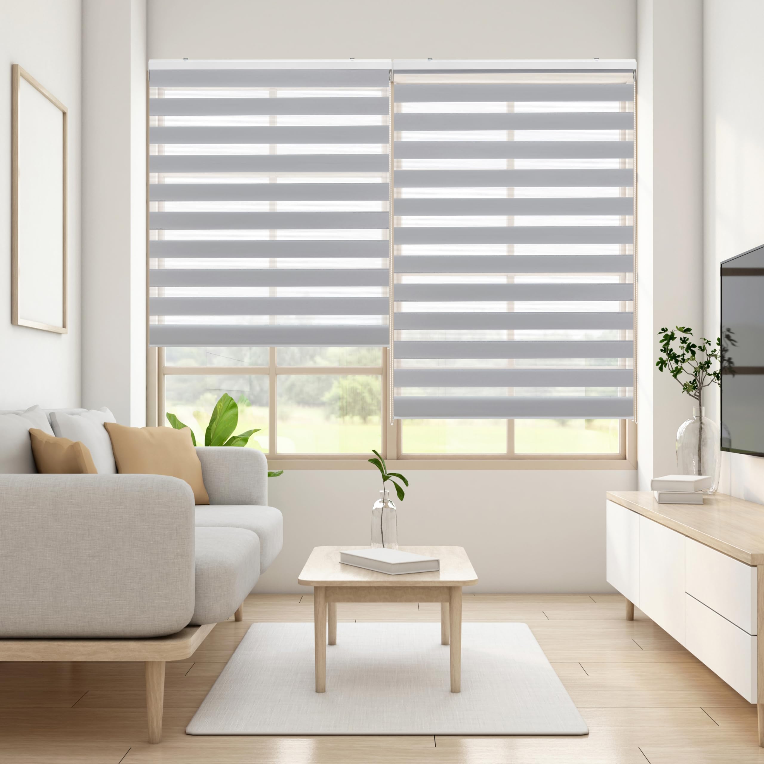 Blindecor - Lira. DoubleLayered Roller Blind, Night and Day, Silver Grey, 160x250 cm