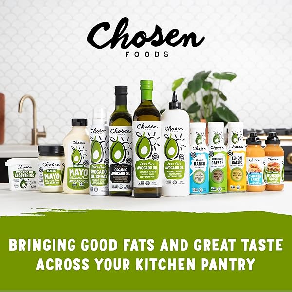 CHOSEN FOODS 100% AVOCADO OIL-BASED CLASSIC MAYONNAISE, GLUTEN & DAIRY FREE, LOW-CARB, KETO DIET FRIENDLY, MAYO FOR SANDWICHES, DRESSINGS AND SAUCES, MADE WITH CAGE FREE EGGS (12 FL OZ)