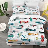 Yasida Kids Airplane Comforter Set Twin Size Colorful Cartoon Propeller Plane Bedding Set Kids Boys Bedding Sets Twin Teens Cartoon Airplanes Down Comforter Aviation Theme Duvet Bedroom Decor