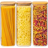 Xoniwis 73oz 3PCS Sqaure Spaghetti Pasta Storage Containers with Lids, Pantry Containers Tall Glass Tight Food Storage Jars with Lids for Penne, Macaroni, Lasagna, Fusilli, Cereal, Flour, Sugar, Oats