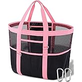 Stylish & Spacious XX-Large Beach Bag for Women – 12 Pockets, Foldable & Lightweight Mesh Tote, Includes 2 Carabiners
