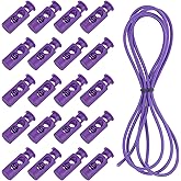uxcell 25 Pcs Double Hole Cord Locks with 39Inch Elastic Shock Cord, Plastic Spring Toggle Stopper Clip with Stretch String for Shoelaces Drawstrings Paracord, Purple