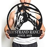 Horses Metal Personalized Farm Sign - Unique Running Horses Metal Wall Art Customized with Last Name or Horses Farm Name - Weatherproof Indoor Outdoor Family Name Sign; Gifts for Women, Men, Farmer Lover