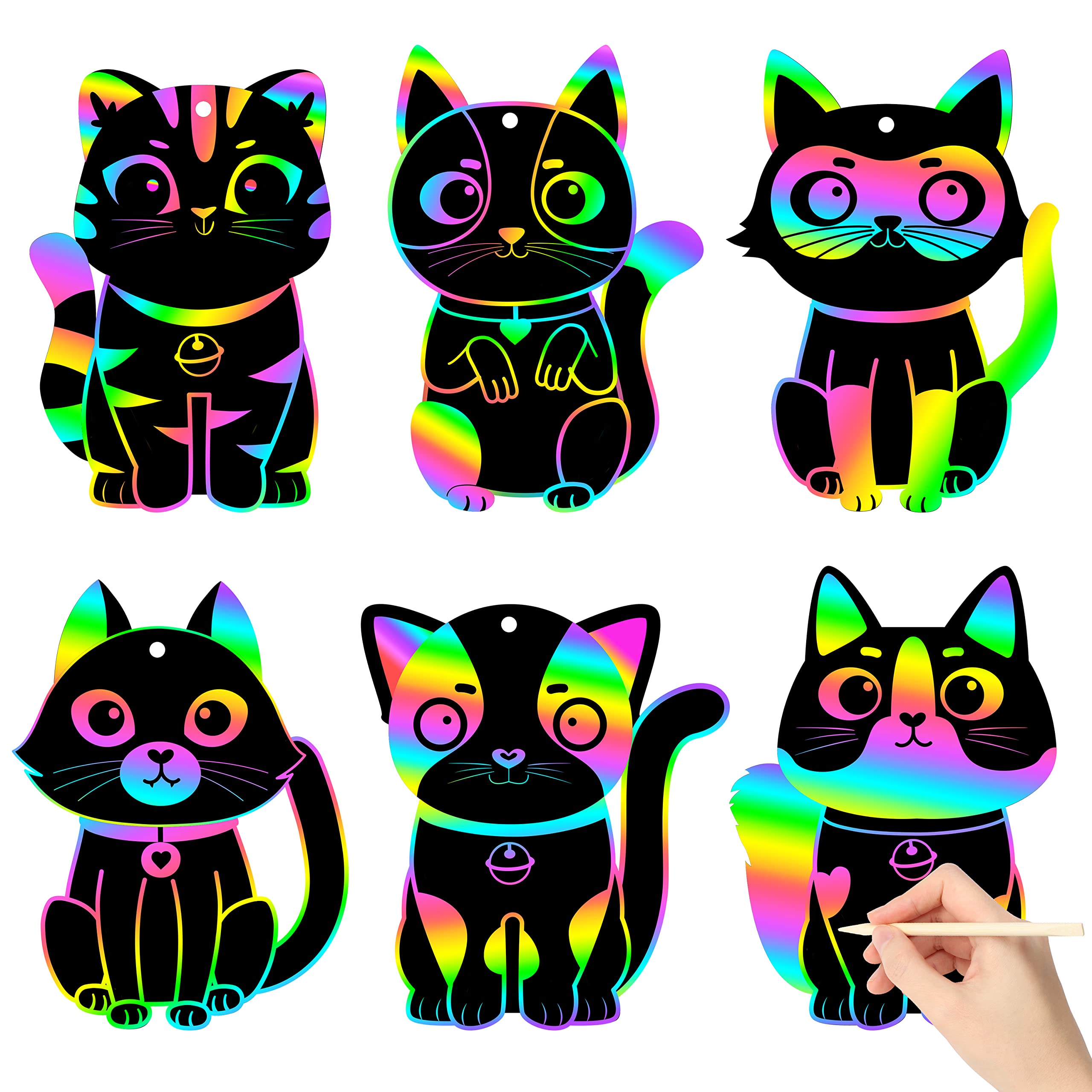 Photo 1 of CY2SIDE 60PCS Cat Animal Scratch Bookmarks for Kids, DIY Cat Rainbow Color Paper Cards Craft Kit Birthday Decorations, Catling Pet Magic Art Project Party Favors for School Classroom Activities