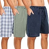 Bunnycool 3 Pack Men Cotton Pajama Shorts Woven Sleep Pajama Lounge Sleep Shorts with Drawstring Pockets