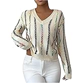 Verdusa Women's Braided Striped Cozy Sweaters Boho Chic Knit Pullovers Trendy Fall Tops