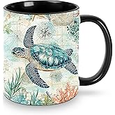 opshksog Sea turtle 11oz Coffee Mug Funny Ceramic Tea Cup for Women Porcelain Mugs With Handle Dishwasher Microwave Safe