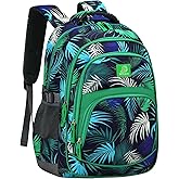 MYGOO Boys Backpack - 17" Tall, Tropical Design, Durable School Bag for Kids and Teens, Grove Collection, Foliage Green