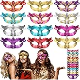 VioraWhite 60 Pack Multicolored Masquerade Mask Gold Shining Plated Mardi Gras Mask for Purim Mardi Gras Wedding Party