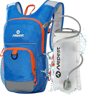 Mochila de hidratación para niños, mini mochila de agua con bolsa de agua de 1.5 L para senderismo, ciclismo, correr, color azul