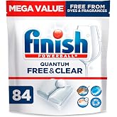 Finish Free &amp; Clear Dishwasher Pods, Dye &amp; Fragrance Free Detergent, 84 ct. | Finish Quantum Dishwasher Tablet, Unscented Dish Detergent, Septic Safe Dish Soap, Degreasing, Scrubbing, &amp; Shining Power.