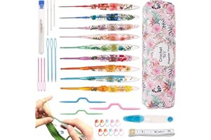 40 PCS Crochet Hooks Set Crochet Hook 9 PCS Knitting Needles with Storage Bag Measuring Tape Stitch Markers Floral Resin Grip