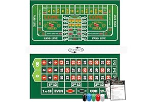 LUNORVEXIA Double Sided Roulette & Craps Table Top Mat - 36"x72" Professional Casino Felt Layout for Poker Table Cover, Poker Night, Dice Games and Casino Theme Parties With 100 Chips and Instructions